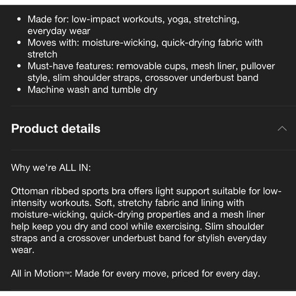 Women's Light Support Soft Ribbed Bra - All in Motion™ Small S Dark Blue NWT - Picture 8 of 10